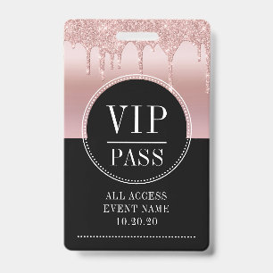 VIP All Access Event Metallic Rose Gold Black Badge