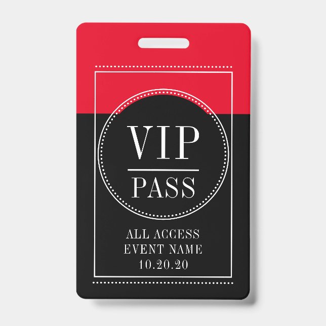 VIP All Access Event Red Black Badge (Front)