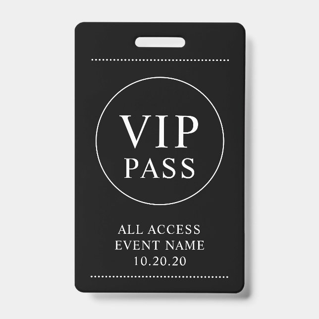 VIP All Access Event Simple Black White Badge (Front)