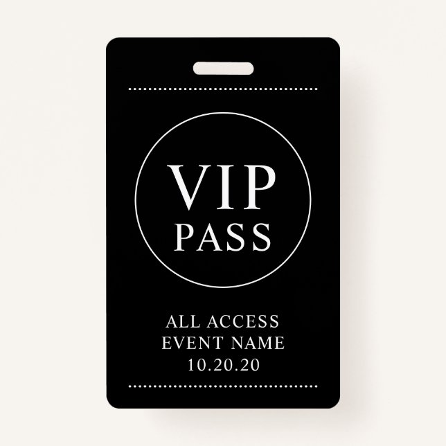 VIP All Access Event Simple Black White Badge (Front)