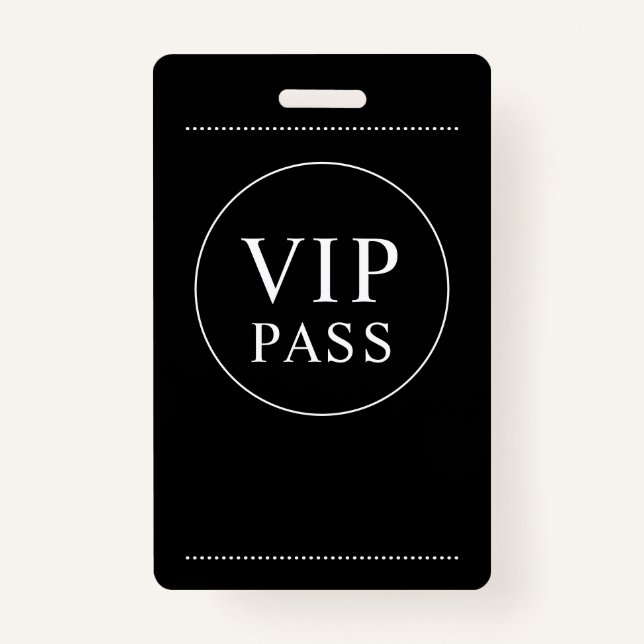 VIP All Access Event Simple Black White Badge (Front)