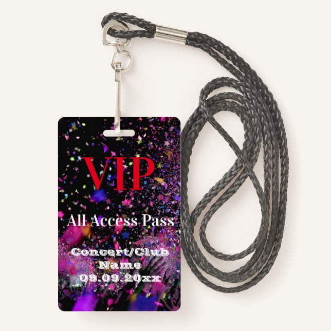 VIP All Access Name Concert Club Party Red  Badge (Front with Lanyard)
