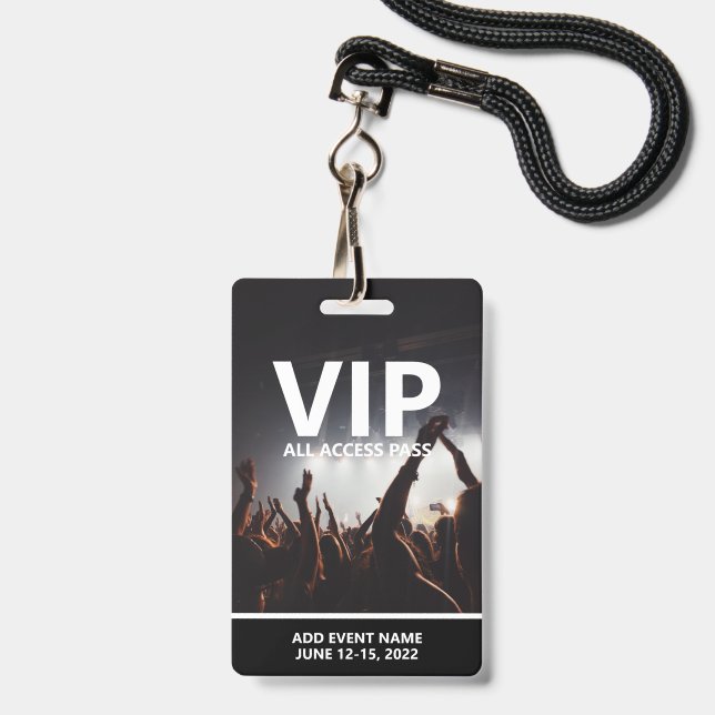 VIP All Access Pass Concert Event Personalized Badge (Front with Lanyard)