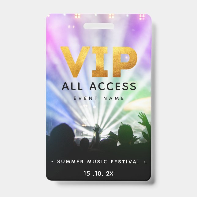 VIP All Access Pass Concert Festival Badge (Front)