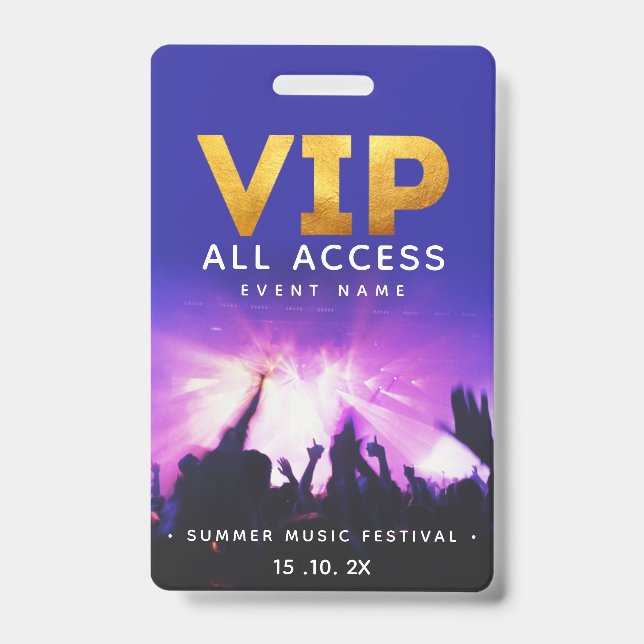 VIP All Access Pass Concert Festival Badge (Front)