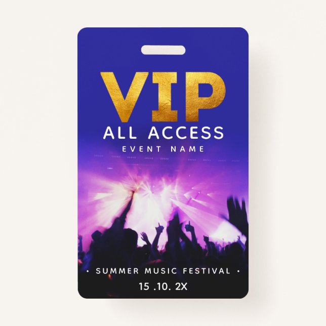 VIP All Access Pass Concert Festival Badge (Front)
