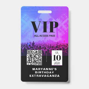 VIP All Access QR Code Birthday Badge