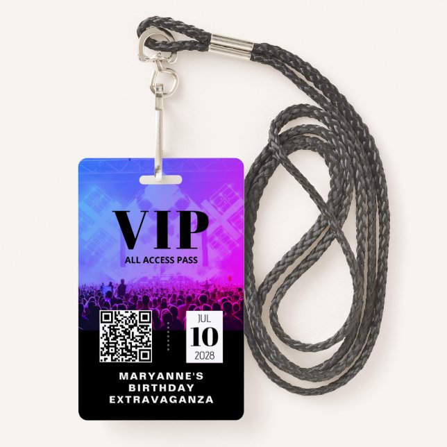 VIP All Access QR Code Birthday Badge (Front with Lanyard)