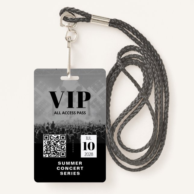 VIP All Access QR Code Event Badge (Front with Lanyard)