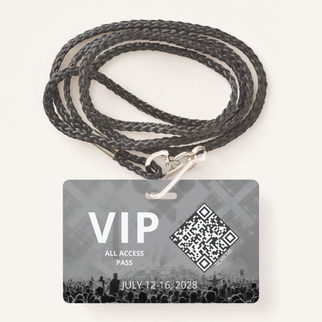 VIP All Access QR Code Event Horizontal Badge (Front with Lanyard)