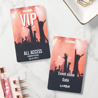 VIP All Access Red Silhouette Crowd Concert Badge