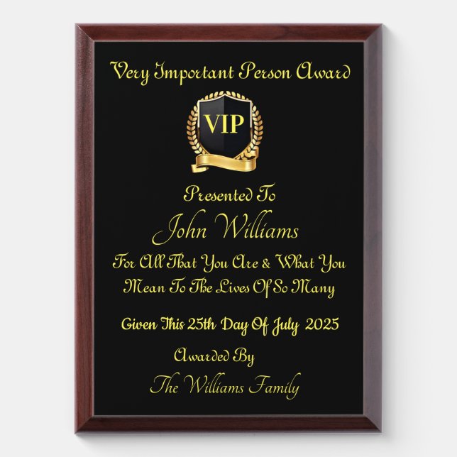 VIP  AWARD PLAQUE (Vertical)