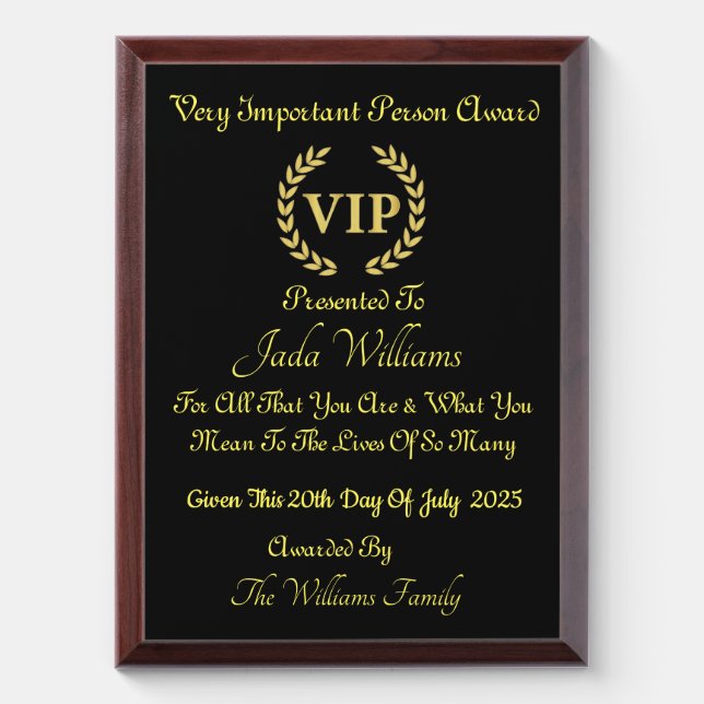 VIP  AWARD PLAQUE (Vertical)