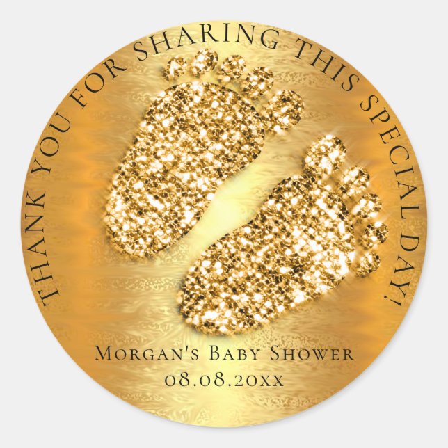 VIP Baby Shower Favor Thank Glitter Gold Feets Classic Round Sticker (Front)