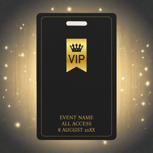 VIP Backstage Pass Music Festival Black  Gold Badge