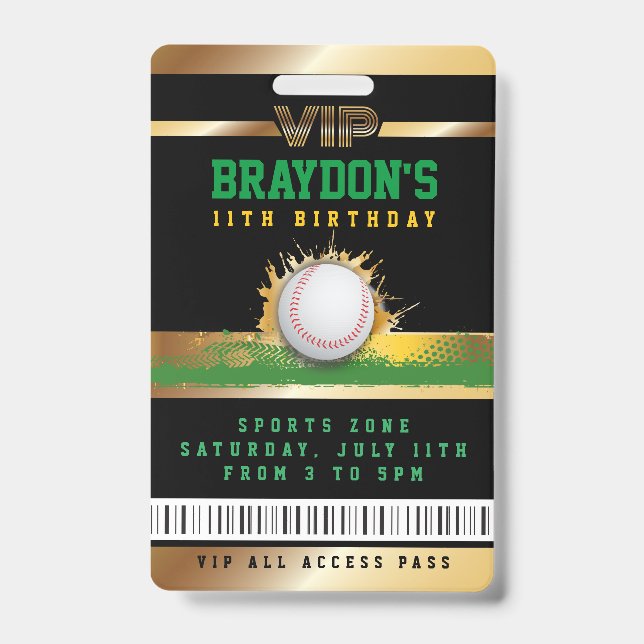 VIP Baseball ALL ACCESS Gold Pass Badge (Front)