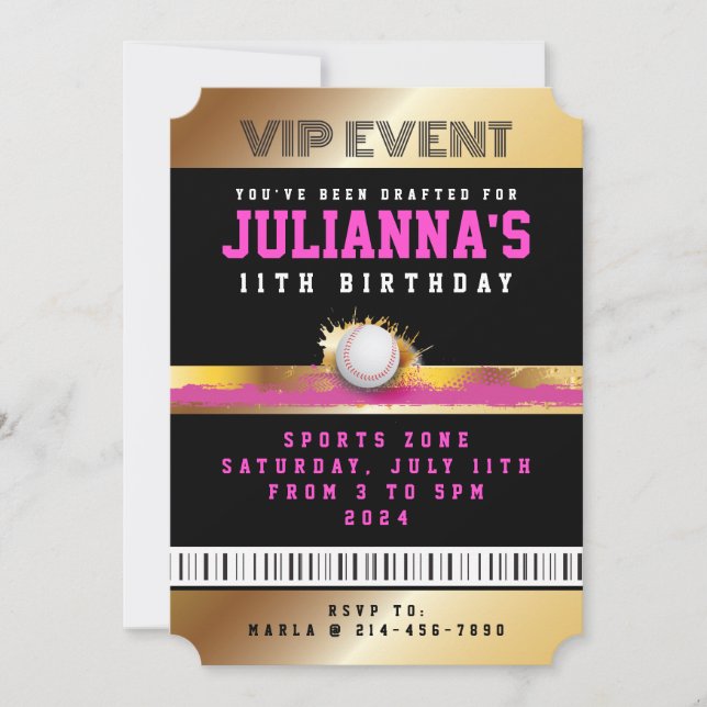 VIP BASEBALL ALL ACCESS Pink Pass Badge Invitation (Front)