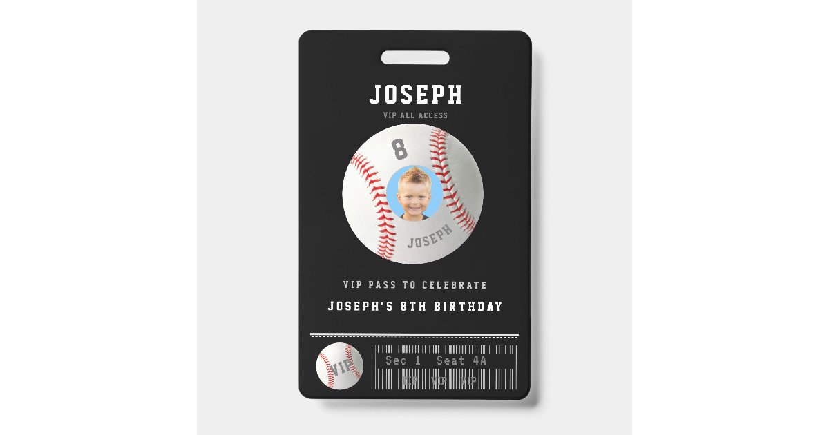 VIP Baseball Pass Custom Photo Birthday Party Badge | Zazzle