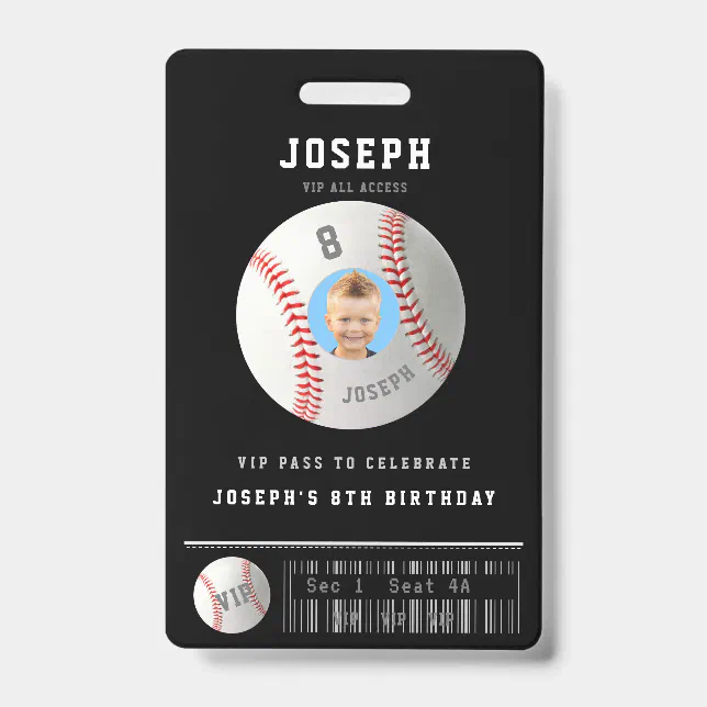 VIP Baseball Pass Custom Photo Birthday Party Badge | Zazzle