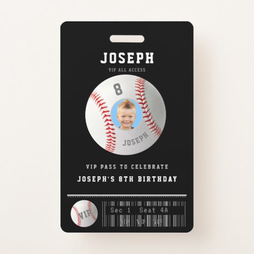 VIP Baseball Pass Custom Photo Birthday Party Badge