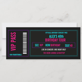 VIP Birthday Concert Ticket Invitation | Neon