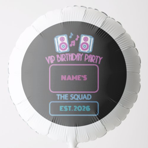 VIP Birthday Party Neon Squad Personalized Guest N Balloon