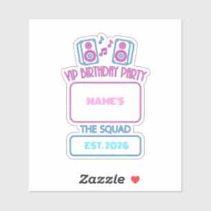 VIP Birthday Party Neon Squad Personalized Guest N Sticker