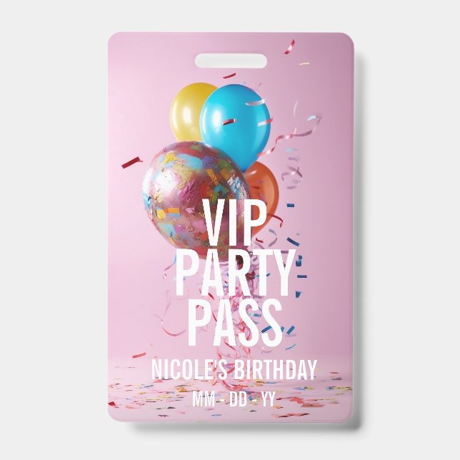 VIP Birthday Party Pass Custom Photo Event Badge (Front)