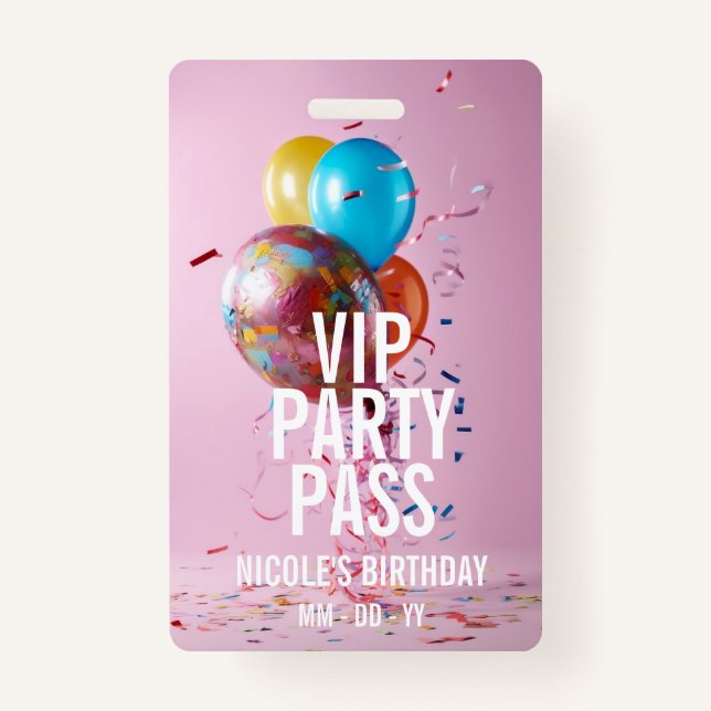 VIP Birthday Party Pass Custom Photo Event Badge (Front)