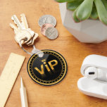 VIP Black and Gold Club Membership Pass  Keychain<br><div class="desc">© Sunny Mars Designs. This classy, elegant VIP Gold Pass Keychain features a black and gold token design with the word VIP in gold and a crown above it, gold circles, stars and a rope. Customize and personalize it by adding your own poker company name on it or use it...</div>