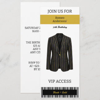 VIP Black Gold Suit 30th Birthday Invitation