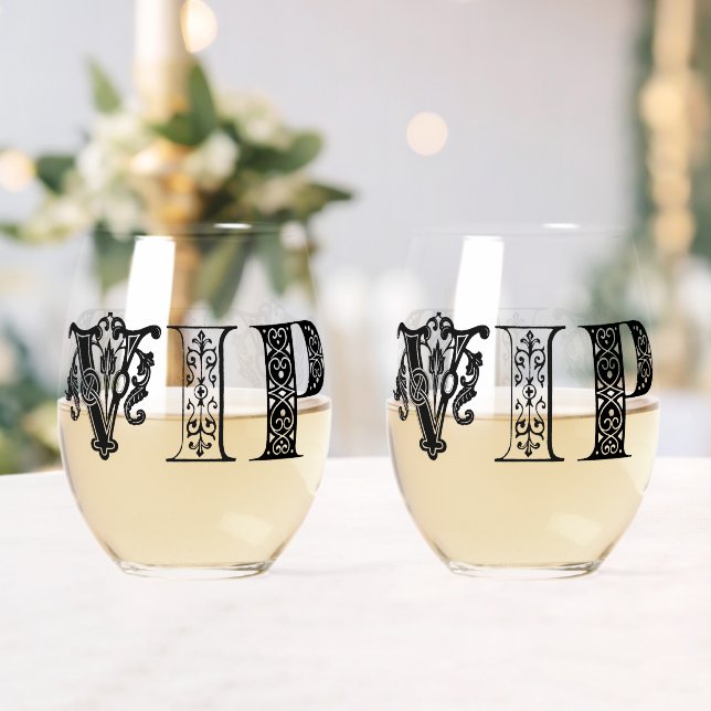 VIP Black Letters Stemless Wine Glasses (Insitu (Wedding))