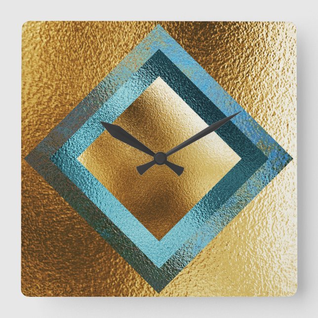 Vip Blue Golden Metallic Shiny Geometric Clock (Front)