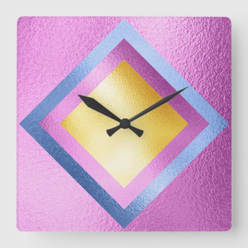 Vip Blue Pink Metallic Shiny Geometric Clock