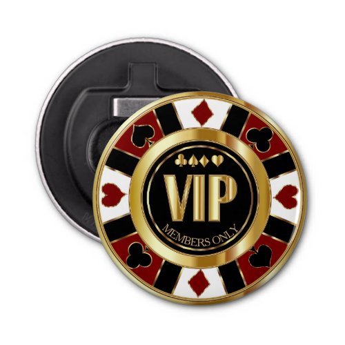 VIP Casino Poker Chip Las Vegas _ Red  Gold Bottle Opener