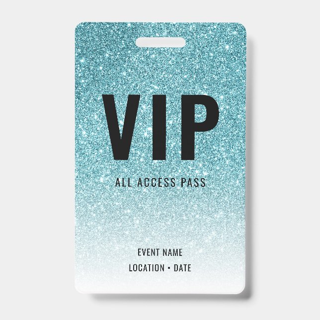 VIP Custom Event or Concert Blue Glitter Badge (Front)