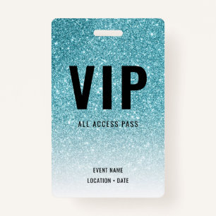 VIP Custom Event or Concert Blue Glitter Badge