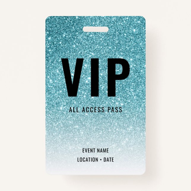 VIP Custom Event or Concert Blue Glitter Badge (Front)