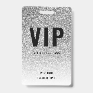 VIP Custom Event or Concert Silver Glitter Badge