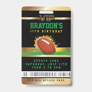 VIP Football Birthday ALL ACCESS Gold Pass Badge