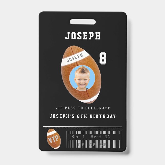 VIP Football Pass Custom Photo Birthday Part Badge (Front)