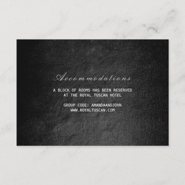 Vip Glam Black Wedding Hotel Accomodation Enclosure Card (Front)