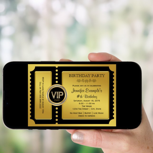 VIP Golden Ticket Birthday Party Invitation (Front Digital)
