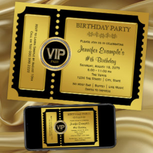VIP Golden Ticket Birthday Party Invitation