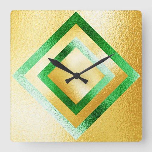 Vip Green Yellow Metallic Shiny Geometric Clock