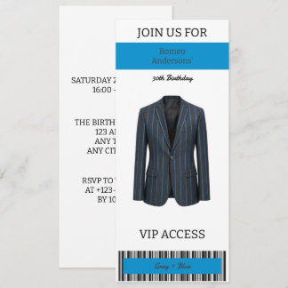 VIP Grey Blue Suit 30th Birthday Invitation