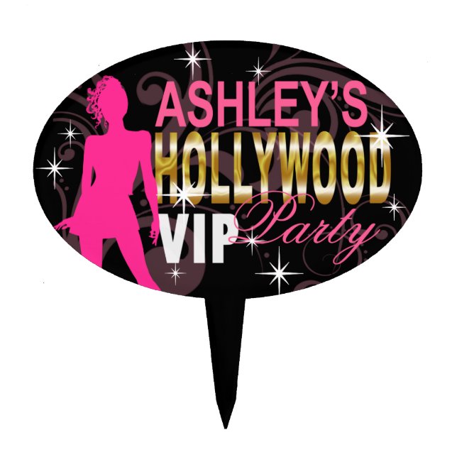 VIP Hollywood Party Girl - black and hot pink Cake Topper (Front)
