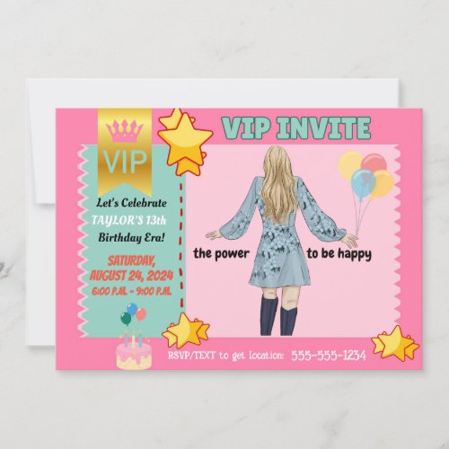 VIP INVITATIONS FOR TWEEN GIRLS BIRTHDAY