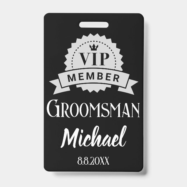 vip member groomsman personalized wedding black badge (Front)