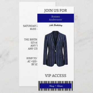 VIP Navy Silver Suit 30th Birthday Invitation